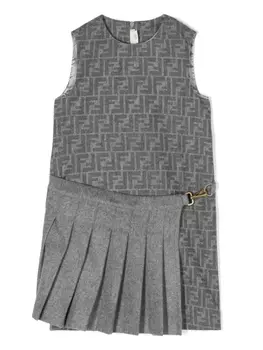 Многослойное платье с монограммой FF Fendi Kids, серый