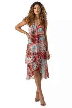 Многослойное шифоновое платье с тропическим принтом Roman, синий