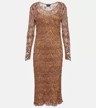 Многослойное трикотажное платье миди TOM FORD, коричневый