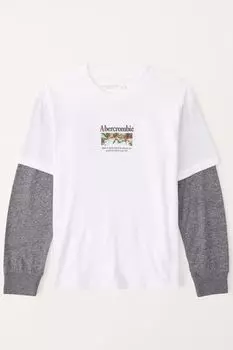 Многослойный длинный рукав с принтом сверху Abercrombie & Fitch, белый