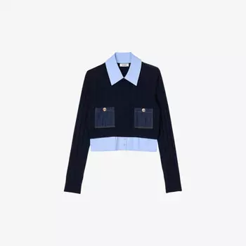 Многослойный джемпер из шерсти и кашемира с накладными карманами Sandro, синий