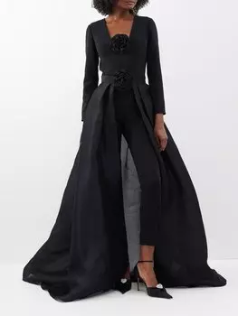 Многослойный комбинезон из крепа с юбкой-розеткой Carolina Herrera, черный