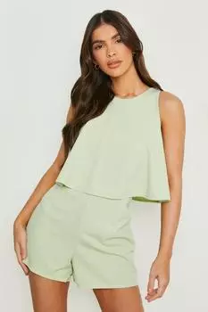 Многослойный комбинезон с вырезом racer Boohoo, шалфей