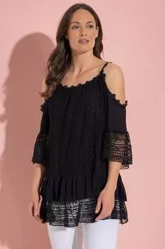 Многослойный кружевной топ с открытыми плечами Klass., черный