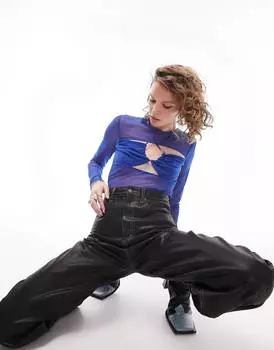 Многослойный сетчатый топ с длинными рукавами на бретелях Topshop