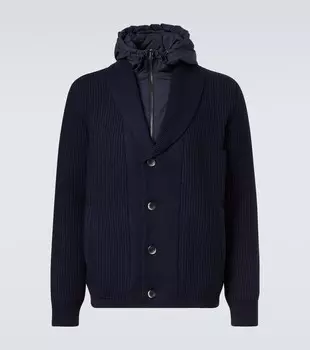 Многослойный шерстяной кардиган с технологичными элементами Herno, Blu Navy