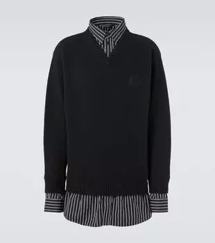 Многослойный свитер из шерсти и хлопкового поплина Balenciaga, 1000-Black