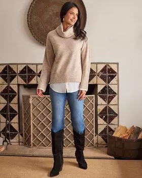 Многослойный свитер с высоким воротом Karen Kane, коричневый/бежевый