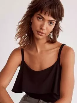 Многослойный топ на бретельках из мятного бархата, черный