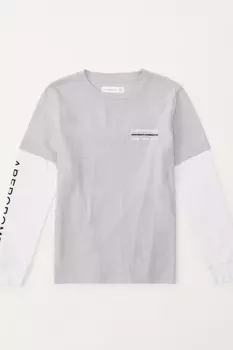 Многослойный топ с длинными рукавами и графическим принтом Abercrombie & Fitch, серый