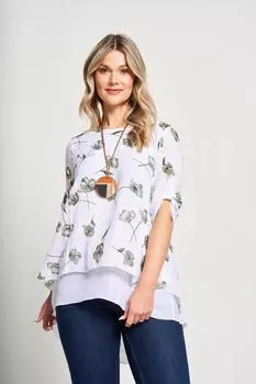 Многослойный топ с льняным эффектом и колье Saloos, хаки