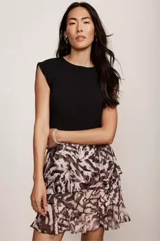 Многоуровневая мини юбка с анималистичным принтом Mint Velvet, коричневый