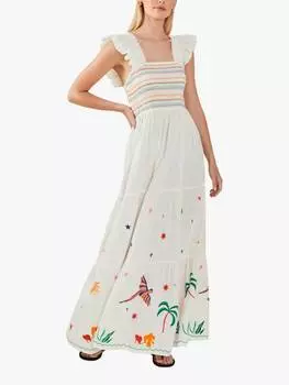 Многоуровневое макси-платье с вышитым подолом Accessorize, белый