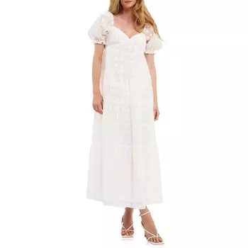 Многоуровневое макси с короткими рукавами и цветочным принтом в форме сердца Free the Roses, белый