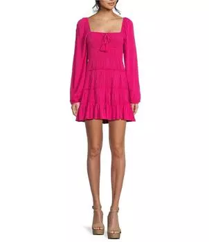 Многоуровневое мини-платье Babydoll с длинными рукавами и рюшами C&V Chelsea & Violet, розовый