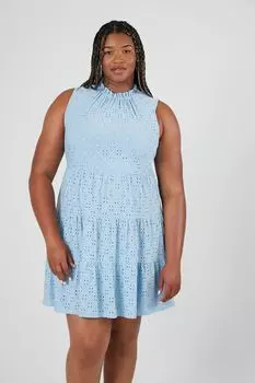 Многоуровневое мини-платье больших размеров с люверсами Forever 21, синий