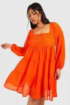 Многоуровневое мини-платье Plus с ткаными рукавами-фонариками boohoo, оранжевый