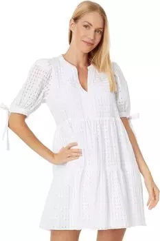 Многоуровневое мини-платье в мелкую клетку English Factory, белый