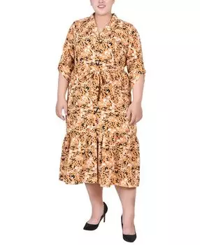 Многоуровневое платье больших размеров с поясом NY Collection, мульти