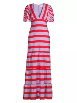 Многоуровневое платье макси в полоску с v-образным вырезом One33 Social, фиолетовый