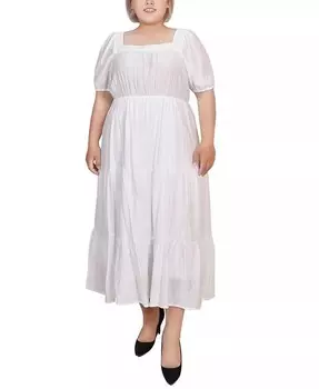 Многоуровневое платье-миди больших размеров с короткими рукавами NY Collection, белый