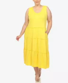 Многоуровневое платье миди больших размеров с овальным вырезом White Mark