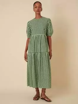 Многоуровневое платье миди из органического хлопка в клетку rochelle Nobody's Child, зеленый