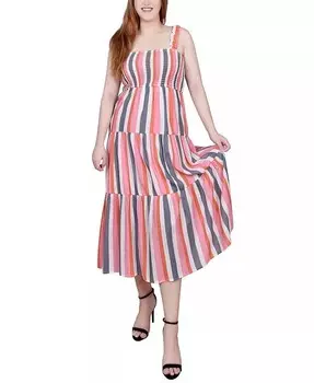 Многоуровневое платье миди Petite со сборками и лифом NY Collection, мультиколор