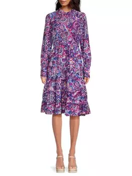 Многоуровневое платье миди со смешанным принтом Area Stars, цвет Purple Multi