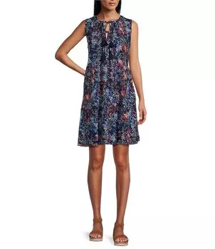 Многоуровневое платье трапециевидного силуэта без рукавов с двойной кисточкой и завязкой спереди в западном направлении, темно-синее с леопардовым принтом Westbound, мультиколор