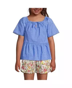 Многоуровневый крестьянский топ с развевающимися рукавами для девочек Lands' End, розовый