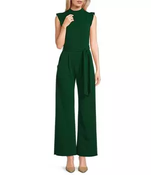 Moa Moa Комбинезон с высоким воротником и развевающимися рукавами и завязкой на талии, зеленый