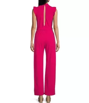 Moa Moa Комбинезон с высоким воротником и развевающимися рукавами и завязкой на талии, розовый