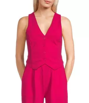Moa Moa Координационный жилет без рукавов с V-образным вырезом и пуговицами спереди, розовый