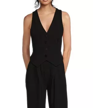 Moa Moa Координационный жилет без рукавов с V-образным вырезом и пуговицами спереди, черный