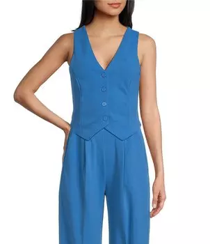 Moa Moa Координационный жилет без рукавов с V-образным вырезом и пуговицами спереди, синий