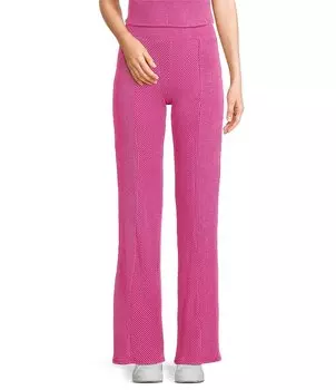 Moa Moa Расклешенные брюки комбинированной вязки с высокой посадкой в рубчик, розовый