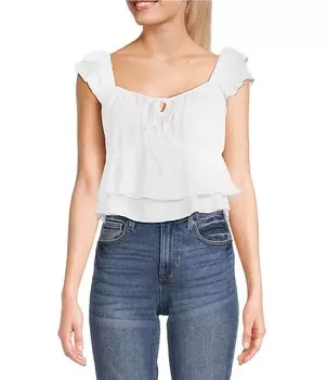 Moa Moa Топ с короткими рукавами и рюшами Moa, белый