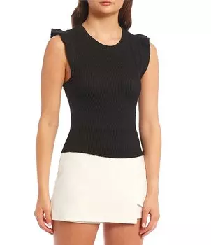 Moa Moa Топ в рубчик с рюшами и рукавами Moa, черный