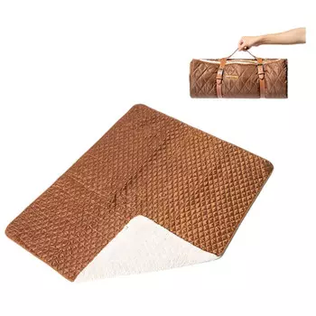 Mobi Garden изысканный кемпинговый влагозащищенный и грязеотталкивающий пушистый и мягкий коврик для пикника из имитации шерпа, легко носить с собой, уличное одеяло каштанового цвета M