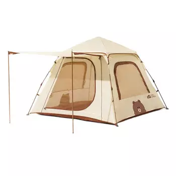 Mobi Garden Line Friends совместная семейная уличная автоматическая палатка с нулевым движением, космическая версия 145, бурый медведь, бежевый, для 3-4 человек