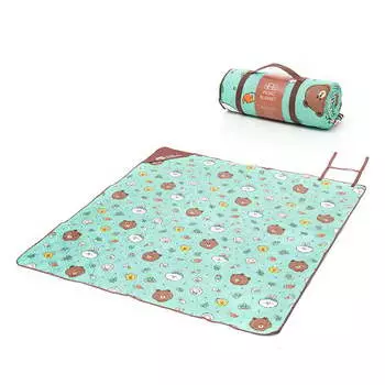 Mobi Garden Line Friends Влагостойкий коврик Складной портативный парковый коврик для пикника Коричневый медведь Зеленый принт (200*180)