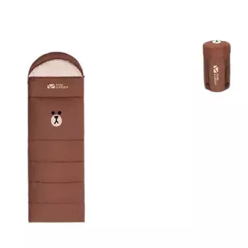 Mobi Garden Яркий спальный мешок с коричневым медведем, теплый портативный для взрослых, для улицы, зима, ежемесячно, 10-16 , коричневый медведь, коричневый левый стиль