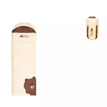 Mobi Garden Яркий спальный мешок с коричневым медведем, теплый, портативный, для взрослых, для улицы, зима, ежемесячно, 10-16 , коричневый медведь, бежевый, левый стиль