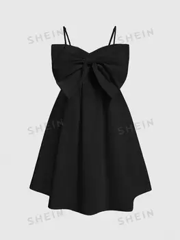 MOD Белое летнее платье больших размеров с бантом Shein, черный