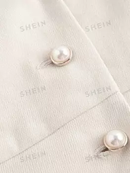 MOD Белое платье, приталенный корсет, Женское, винтажный рисунок банкнот, Длинные рукава, большой размер Shein, кремовый/бежевый