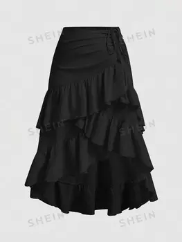 MOD Большого размера, сложенные слои, открытый низ, асимметричная, с рюшами, шнуровкой, мятая Shein, черный