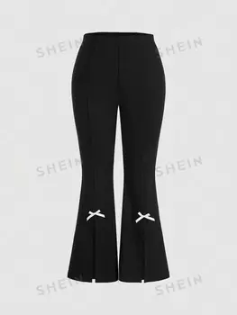 MOD Черные вязаные расклешенные брюки больших размеров с бантом и декором Shein, черный