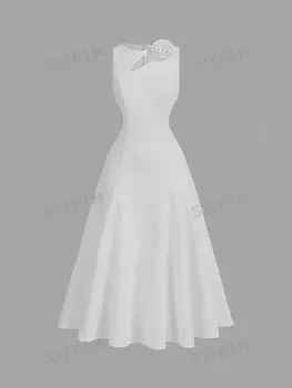 MOD Длинная юбка без рукавов, белая, с передним карманом Украшен объемными цветочными украшениями, маскарадным костюмом на Хэллоуин Shein, белый