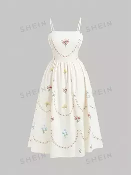 MOD Длинное платье-топ без рукавов Цветочный принт, большие размеры, коричный фон, летнее уличное платье Shein, мультиколор